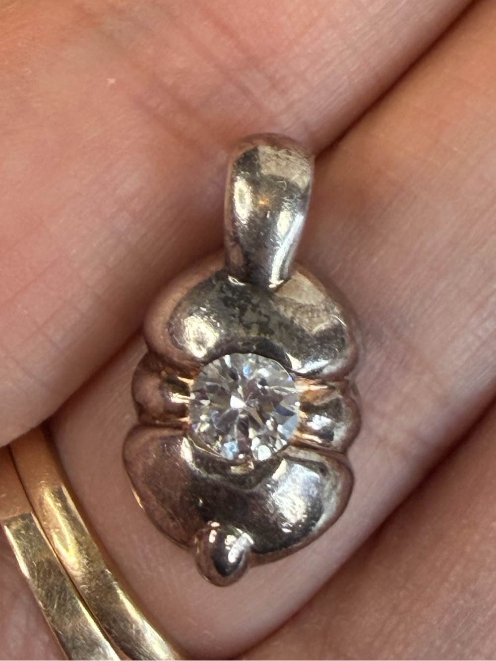 Vintage 925 Sterling Silver Clear Stone Pendant Jewelry Dainty Feminine Gift 90s